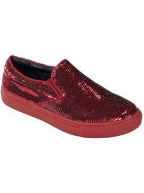 After Midnight 6758 Men’s Red Sequin Slip-On Sneakers – Casual Fashion Low Top